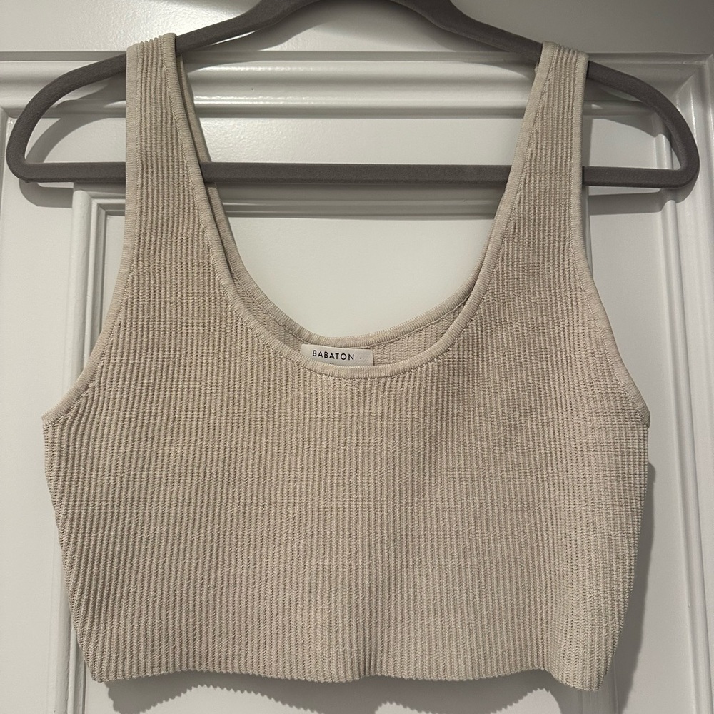 Babaton - Sculpt Knit Squareneck Cropped Tank - Matte Pearl